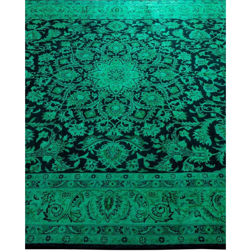 Overton Hand Knotted Wool Vintage Inspired Modern Contemporary Overdyed Green Area Rug - 6' 1" x 9' 3"