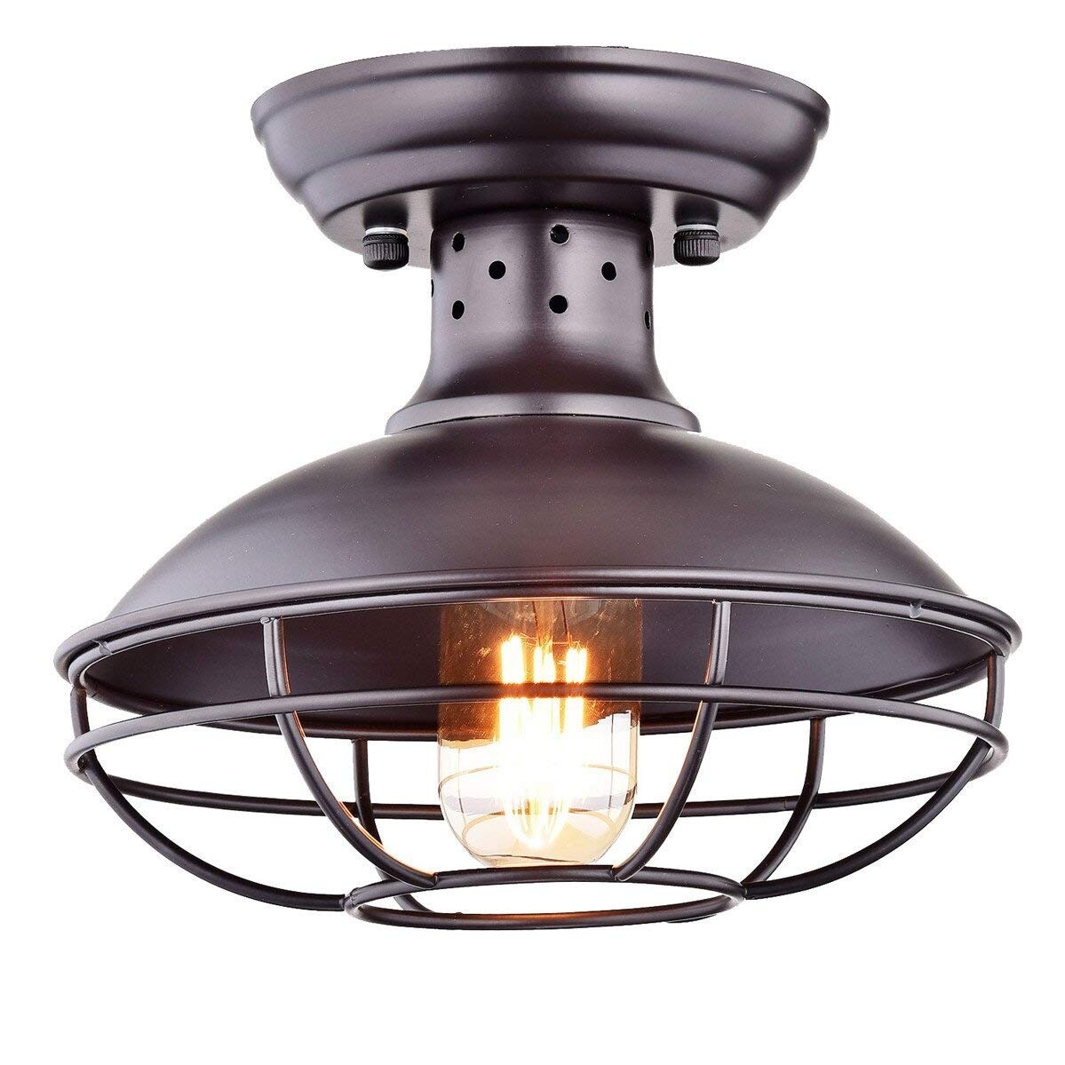 Shop Vintage Industrial Wire Cage Semi Flush Mount Ceiling Light