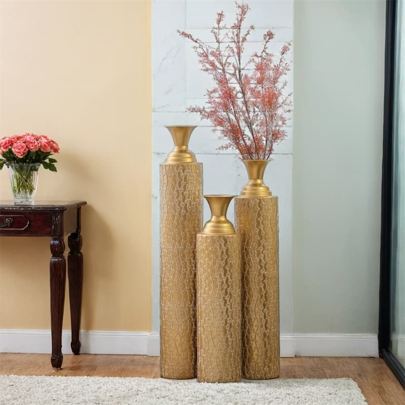 Metal Decorative Vases High Distress Metal Center Vases,Set of 3