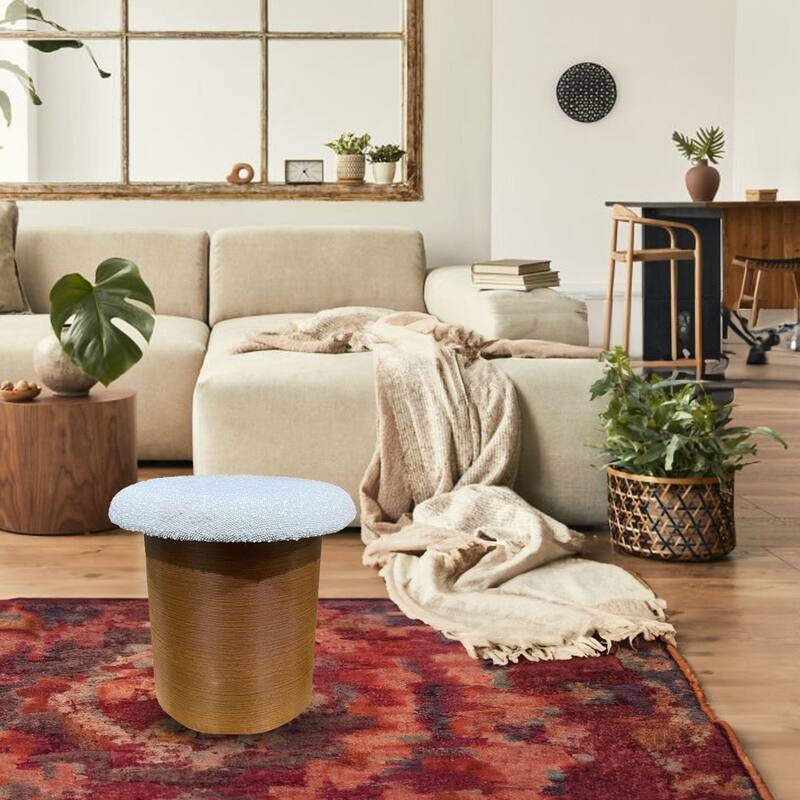 Tufted Boucle Ottoman Stool with Wooden Frame Accent Seat or Footrest