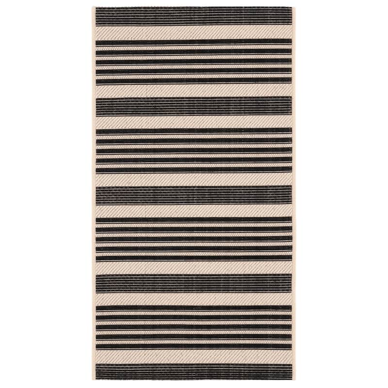 SAFAVIEH Courtyard Orsi Indoor/ Outdoor Waterproof Area Rug - 2' x 3'7" - Black/Bone
