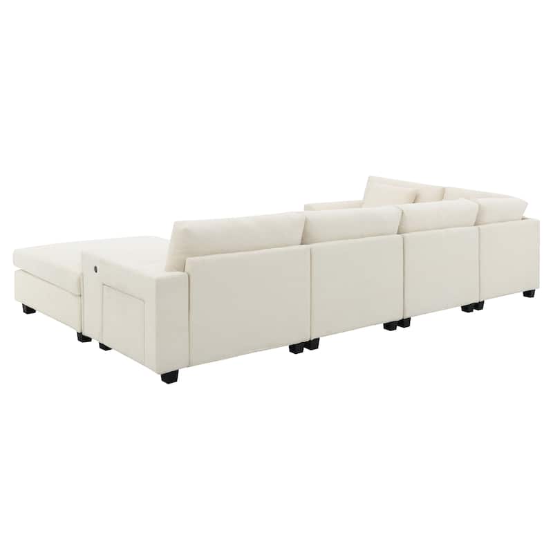 128" Chenille U-Shaped Sectional Sofa with Storage & USB