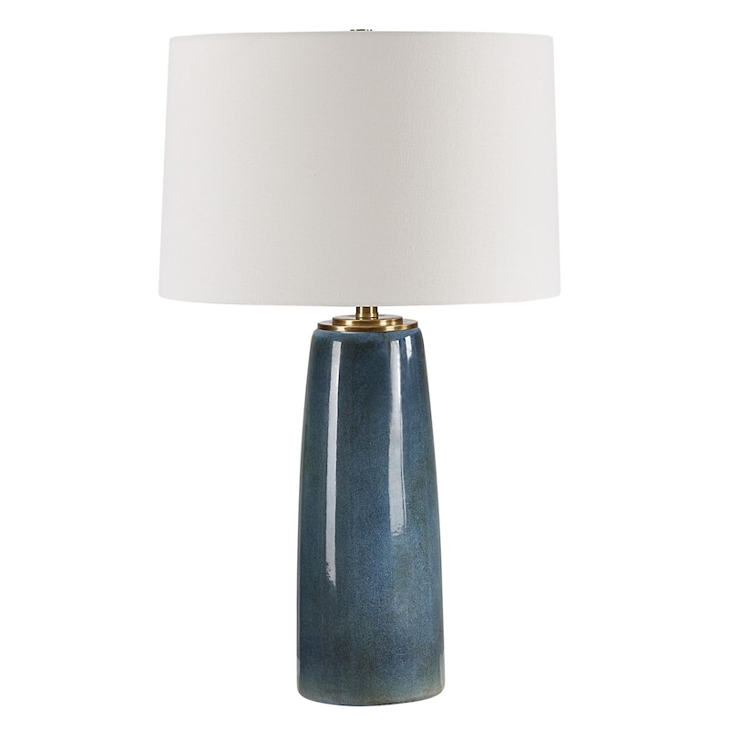 Table Lamp with Round Tapered Shade - 26.25" - Glazed Blue and White