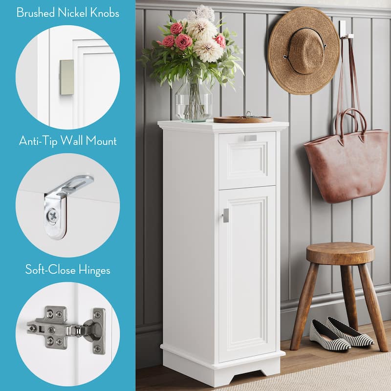 Slim Cabinet with Layered Door and Drawer - White