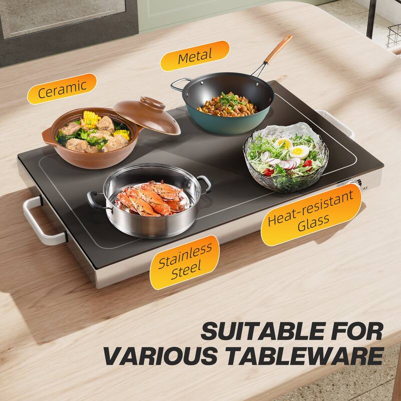 HOMCOM Electric Warming Tray with Adjustable Temperature, Food Warmer, Buffets,Black