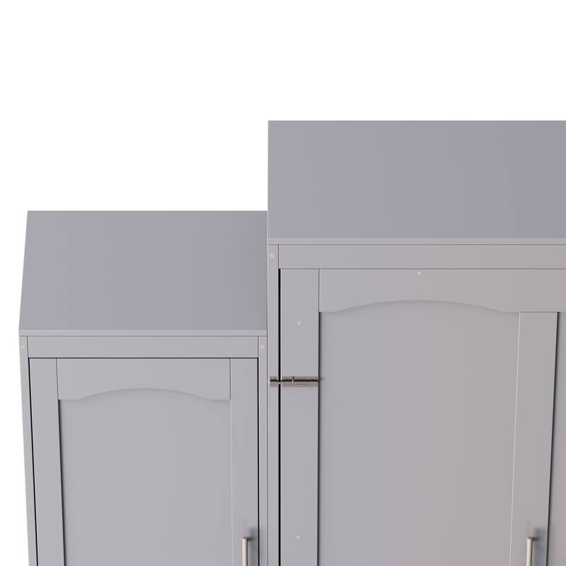 Queen Size Murphy Bed, Wooden Queen Wall Bed with 2 Wardrobe and Storage Shelf, Multifunctional Foldable Platform Bedframe