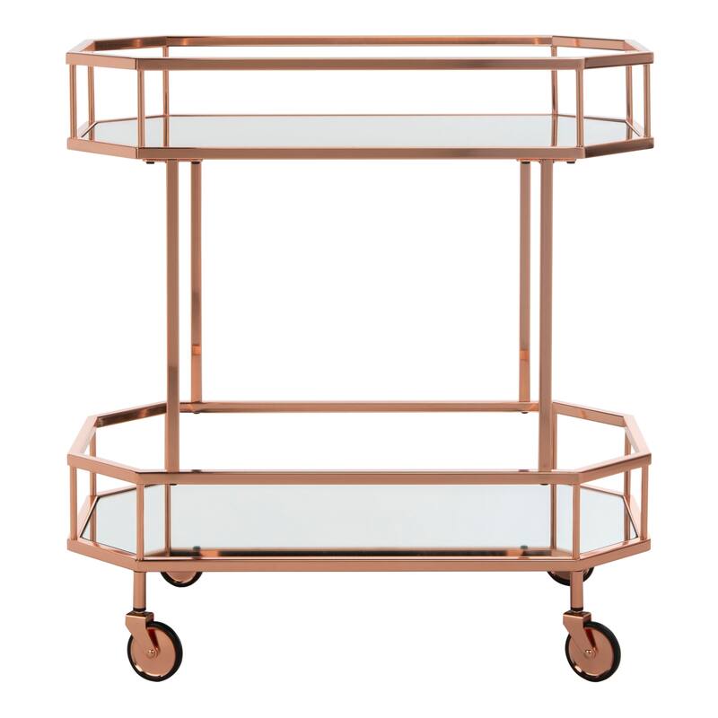 SAFAVIEH Katica 2-Tier Octagon Bar Cart - 29.6" x 16.5" x 29.8" - 30Wx17Dx30H - Rose Gold