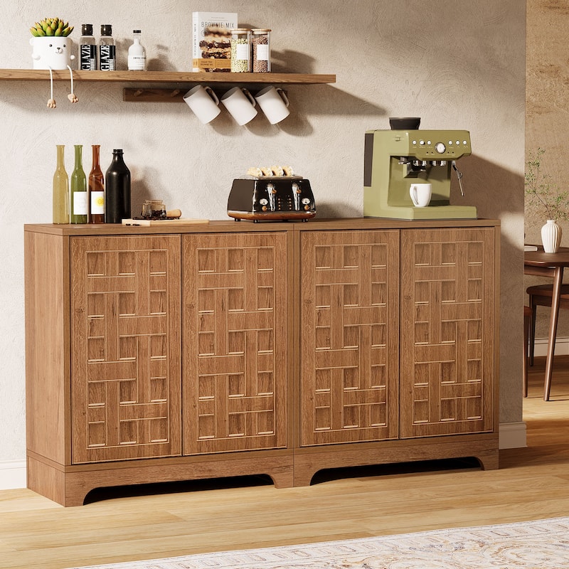 57.5 Inches Wood Sideboard Buffet Cabinet with Storage (Set of 2) - N/A