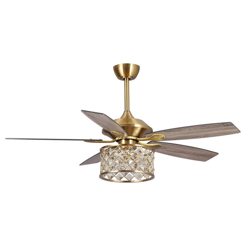 52-in Gold 3-Light Modern Crystal Chandelier Ceiling Fan with Remote