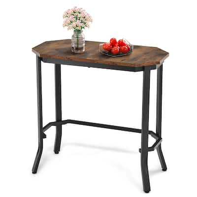 Narrow End Table Industrial Slim Sofa Side Table with Steel Frame