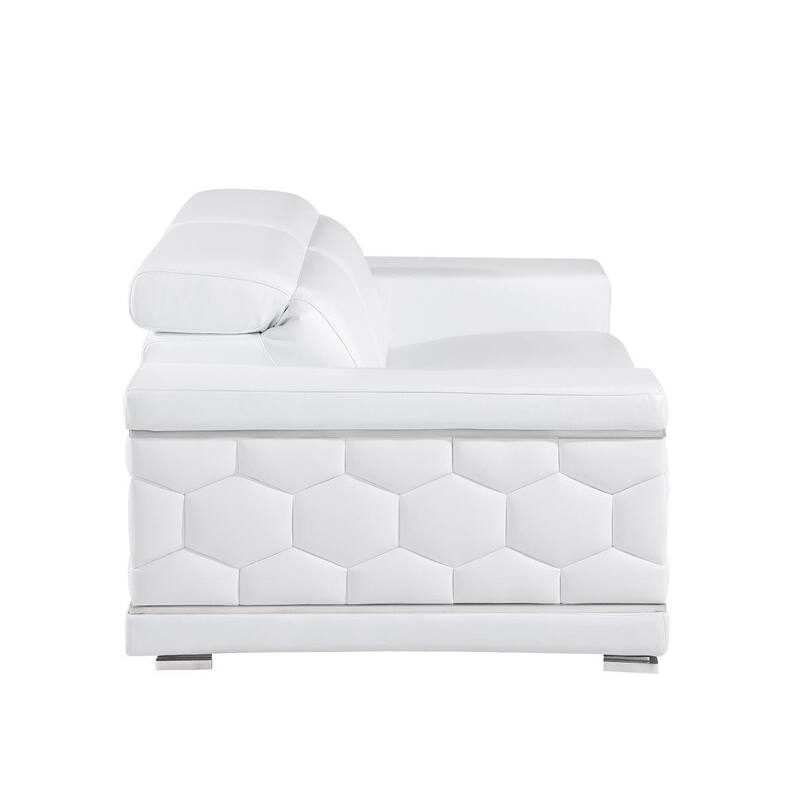 HomeRoots 71" White And Silver Genuine Leather Love Seat