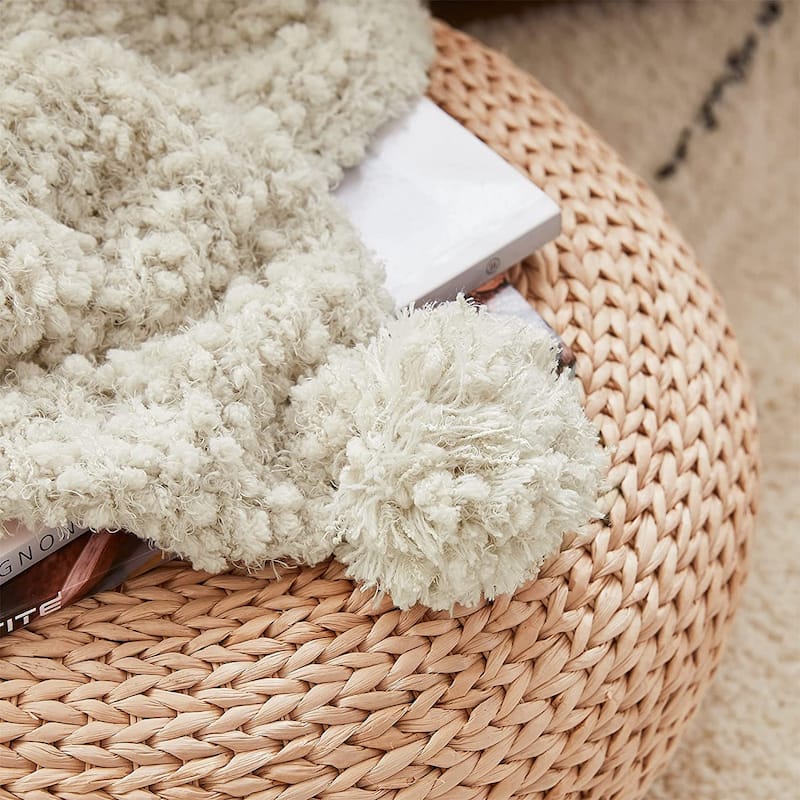 Cozy Potato® Pom Pom Yarn Knit Throw Blanket