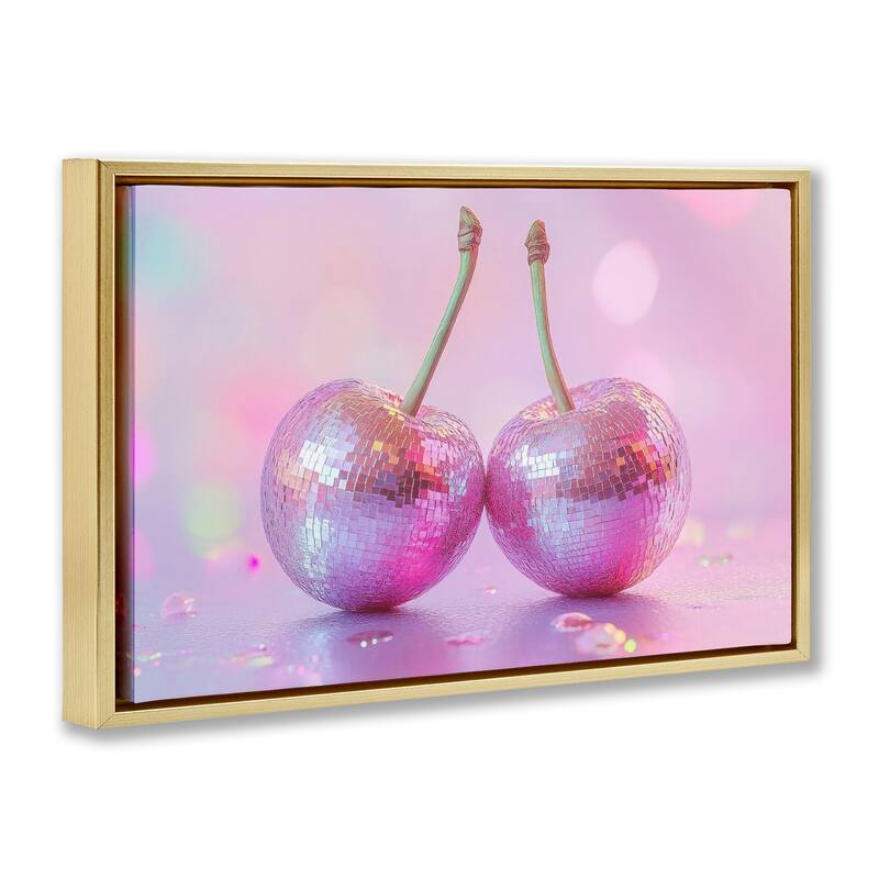 Stupell Pastel Shine Disco Cherries Framed Floater Canvas Wall Art Design By LSR Creative Studio