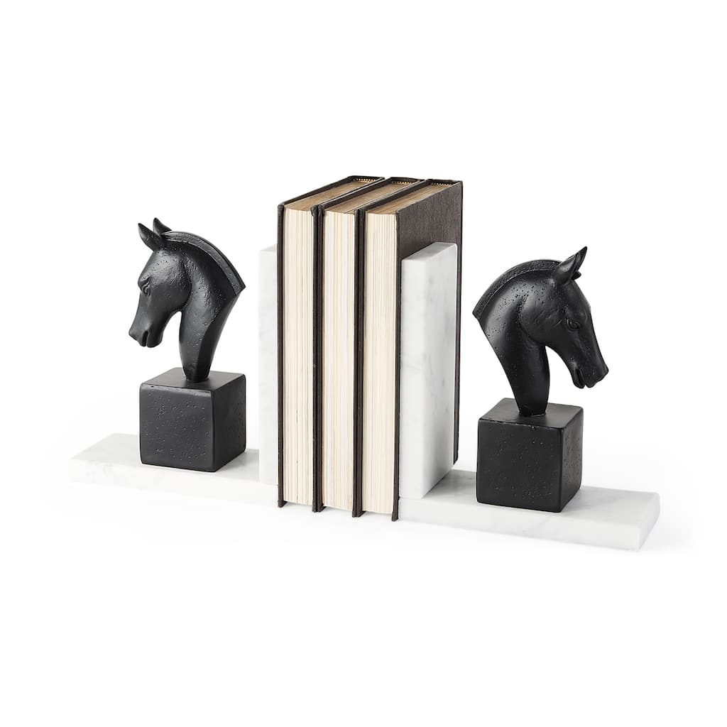 Hidalgo (Set of 2) 14L x 3W Black Majestic Horse Bookends - 14.4L x 3.1W x 8.3H