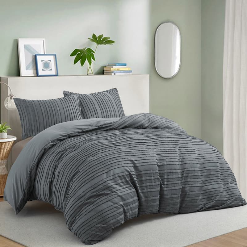 Striped Clipped Jacquard Duvet Cover Set
