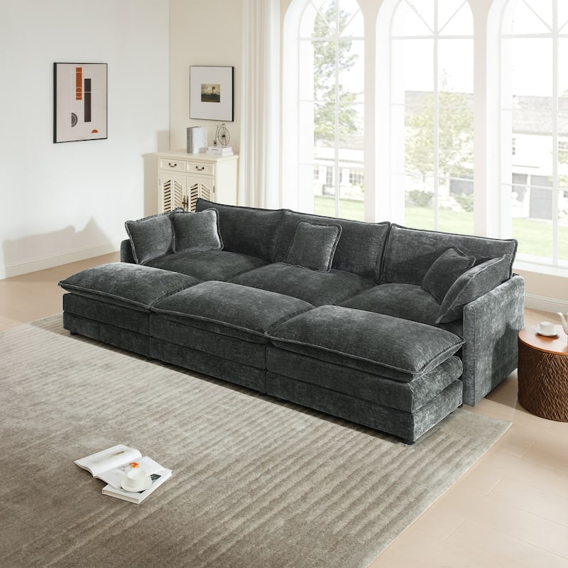 Cloud Chenille Upholstered Modular Sectional Sofa with DIY Combination Design - Gray 3-Seater Sofa+Ottomans*3