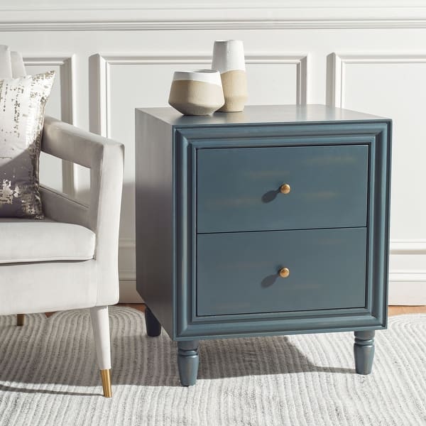 slide 1 of 5, SAFAVIEH Blaise Dark Teal 2-Drawer Storage Night Stand Table - 22" x 22" x 26"