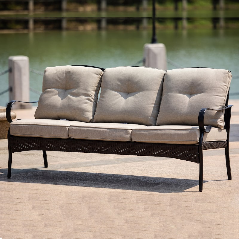 Outdoor Iron 3 Seater Sofa with Cushions for Patio