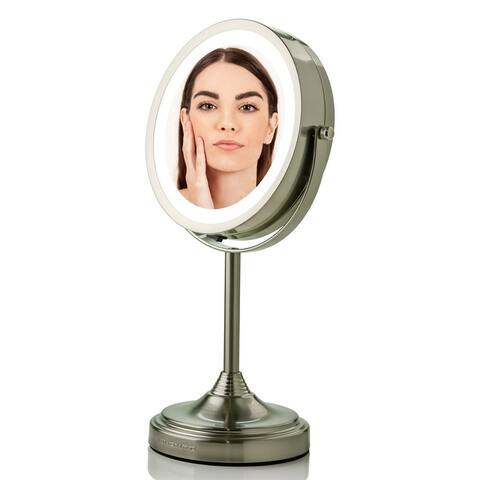 Ovente Table Top Makeup Vanity Mirror 7 Inch 1X, with 7X Full View Magnification, LED Light, 360 Degree Rotation