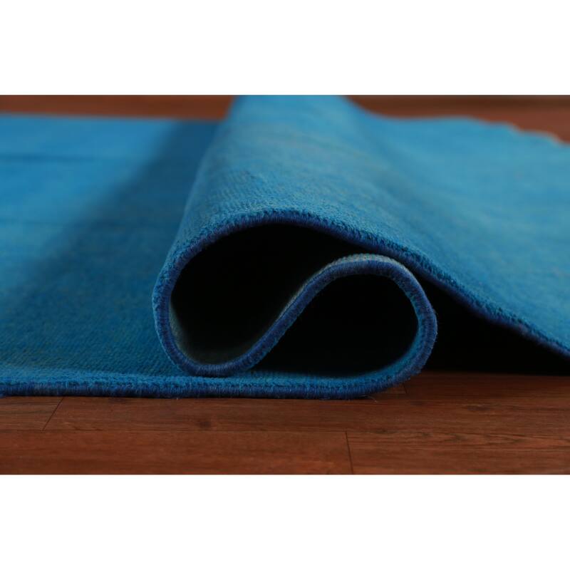 Hand Knotted Oriental 100% Wool Carpet Modern Solid Navy Blue & Blues Gabbeh Area Rug - 13' 9'' X 10' 1''