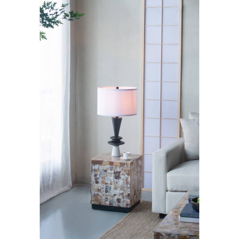 D15x26.7" Black Aluminum Table Lamp with Two Varying Disc Accents and White Shade(Lamp Shade Assembly Required)