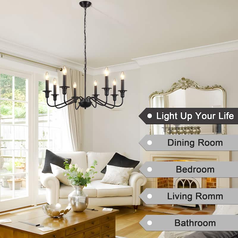 8-Light American Country Design Chandelier, Candle Style Chandelier for Dining Room Living Room Bedroom Kitchen - N/A