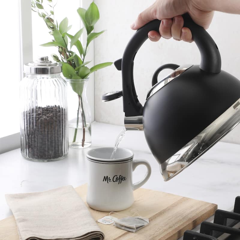 Oster Clarefield 2.4 Qt Whistling Tea Kettle with Lid, Heat-Resistant Nylon Handle and Knob, Stainless Steel Trim