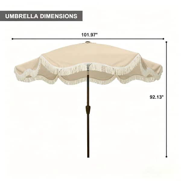 dimension image slide 3 of 9, Clihome 9 Ft. Bohemian Fringed Patio Market Umbrella