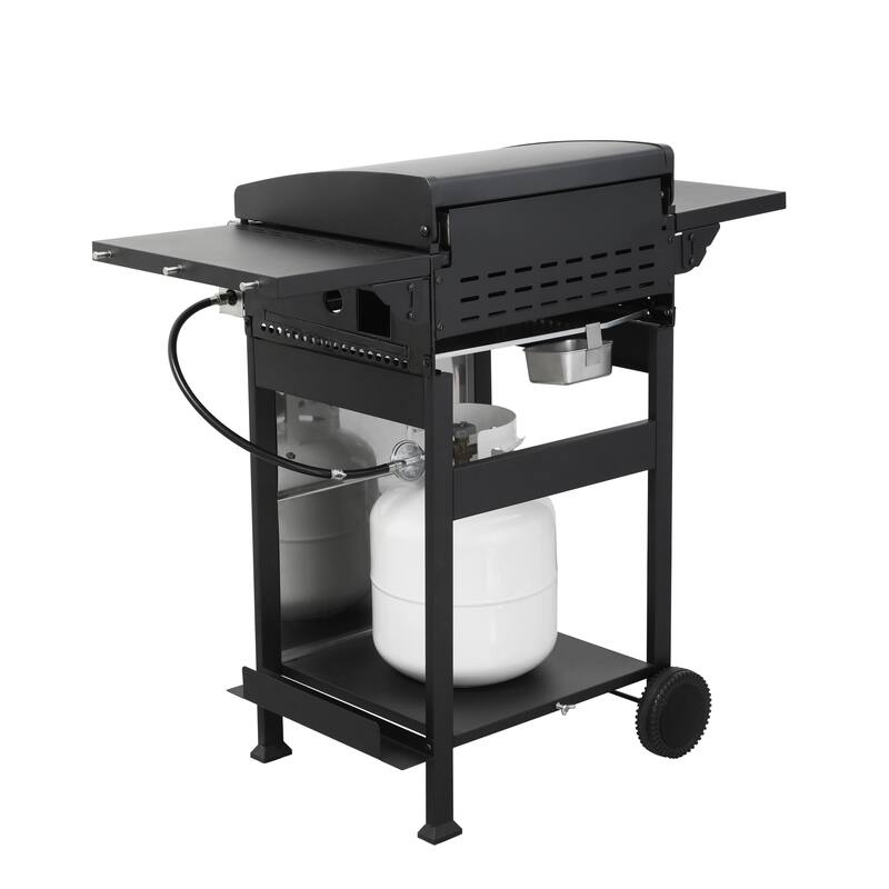 3 Burner Propane Gas Grill with Wire Enamel Cooking Grids Grid Foldable Side Table and Hanging Basket, for Outdoor Grilling