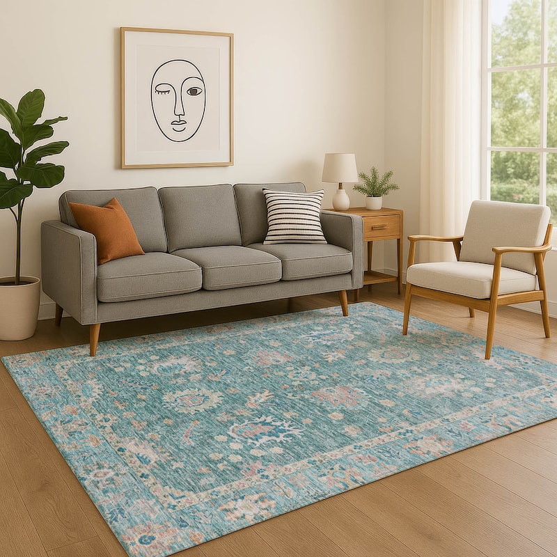 Premium Washable Super Soft Traditional Lily Mayfield Rug - Teal - 9' x 12'
