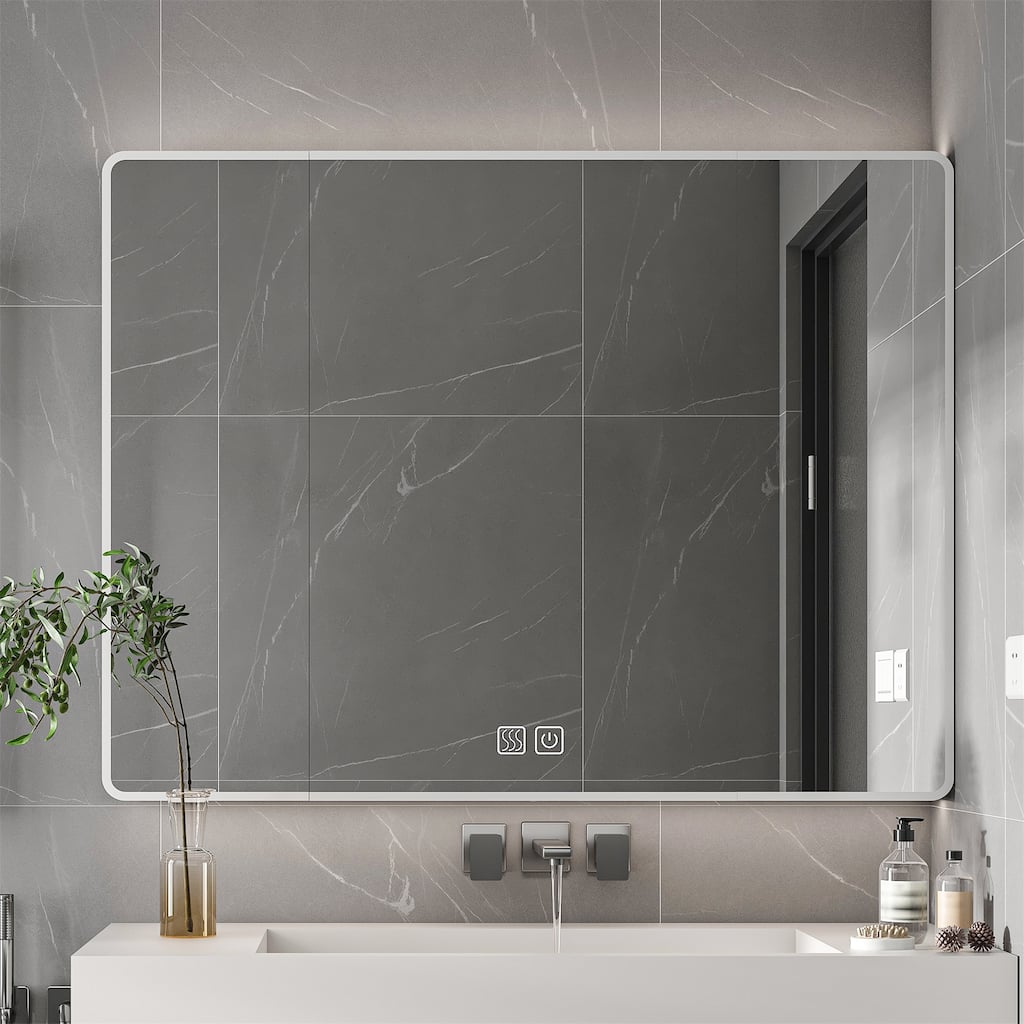 Mirror Cabinet with 3 Colors LED Light,Defogging and Hair Dryer Holder