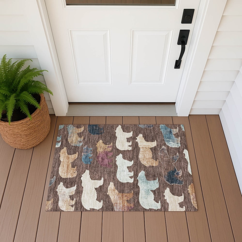 Machine Washable Indoor/ Outdoor Modern Bear Chantille Rug