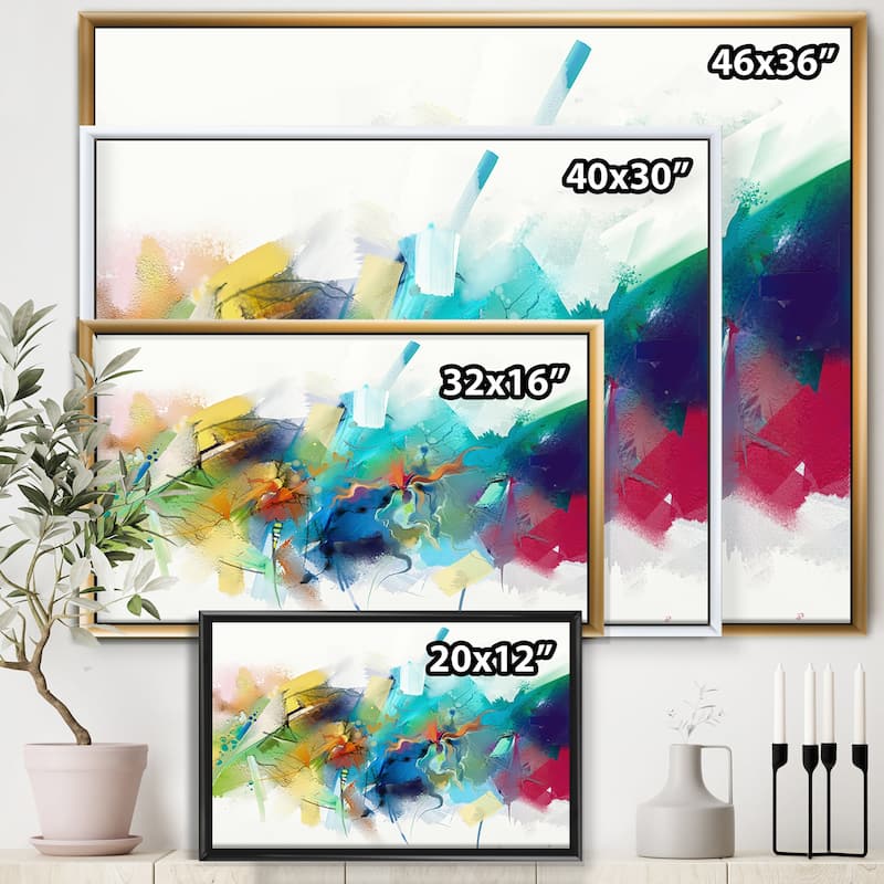 Designart "Turquoise Story With Touches Of Yellow And Red" Modern Framed Canvas Wall Art Print