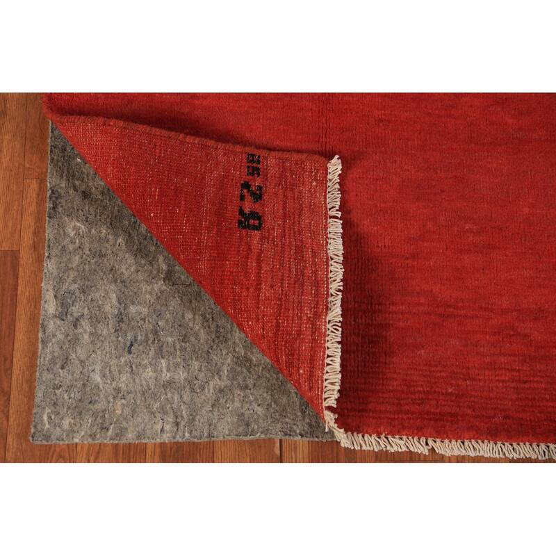 Modern Gabbeh Oriental Rug Hand-Knotted Solid Red Wool Carpet - 2'6" x 4'0"