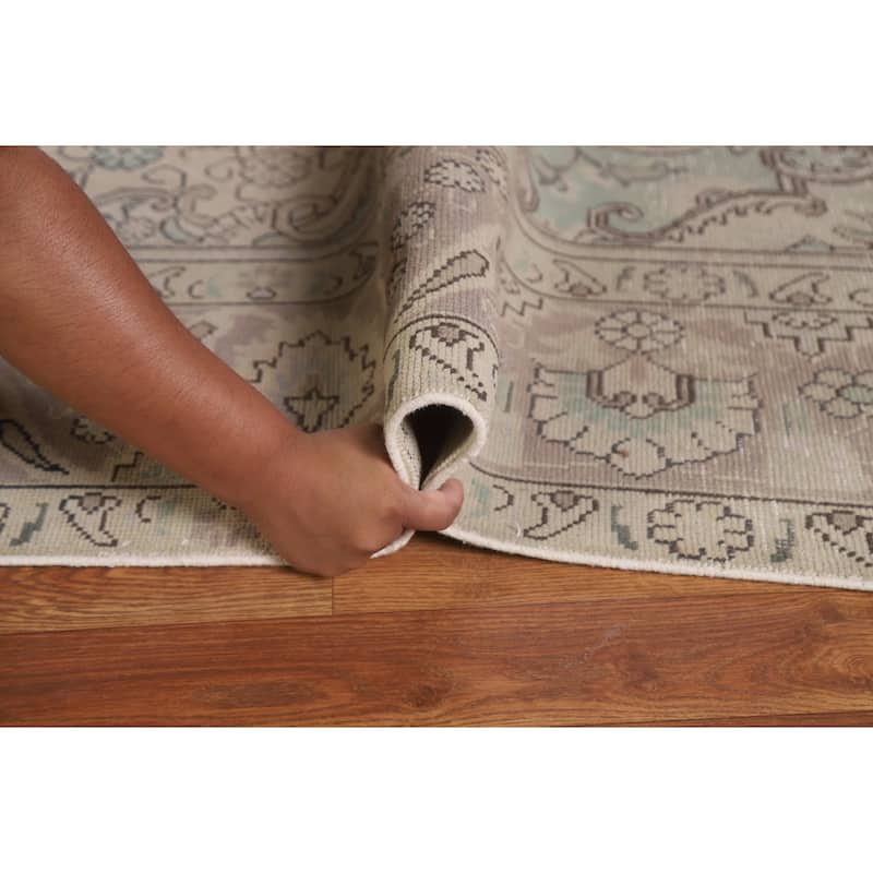 Beige Tabriz Persian Vintage Area Rug Hand-knotted Wool Carpet - 9'5" x 11'10"