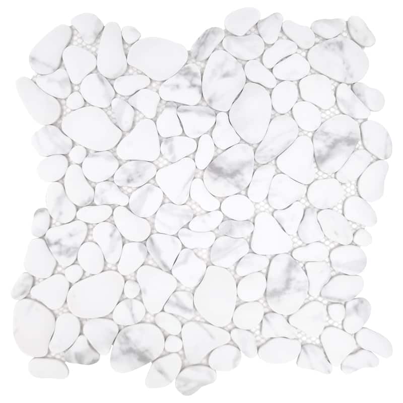 12"×12" Pebble Glass Mosaic Wall Tile（10 sheets/10sqft） - Carrara White