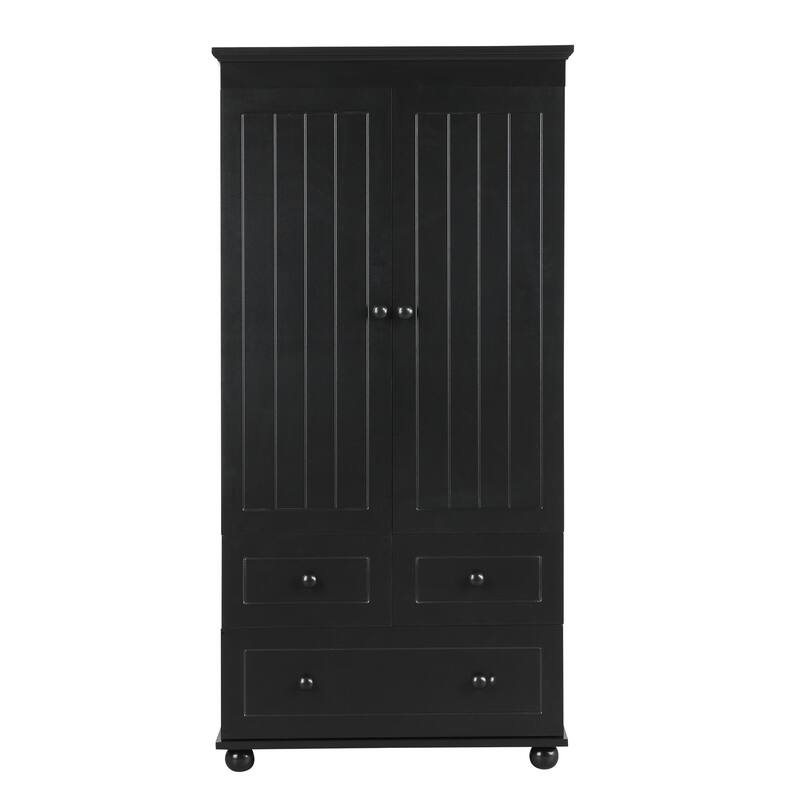 Versatile Freestanding Vertical Stripe Storage Cabinet with Cnclosed 2 Doors Cabinet, 3 Drawers and Adjustable Shelf