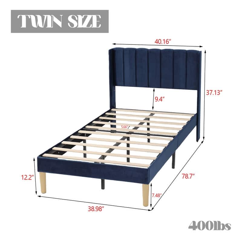 Caxkun Upholstered Platform Bed Frame with Wingback headboard
