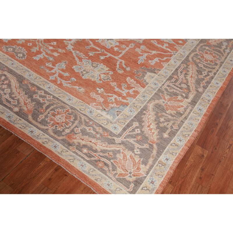 Hand Knotted Oriental 100% Wool Carpet Transitional All-Over Oranges & Rust Oushak Area Rug - 12' 4'' X 9' 3''