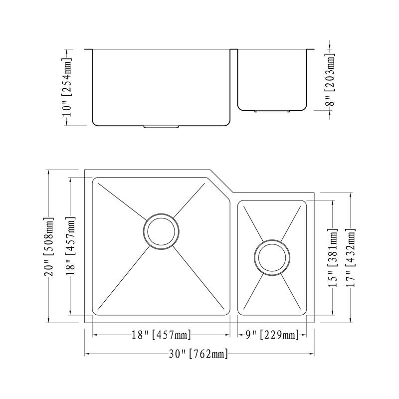 Dowell Undermount Double Bowl Stainless Steel Kitchen Sink - Small Radius Corners