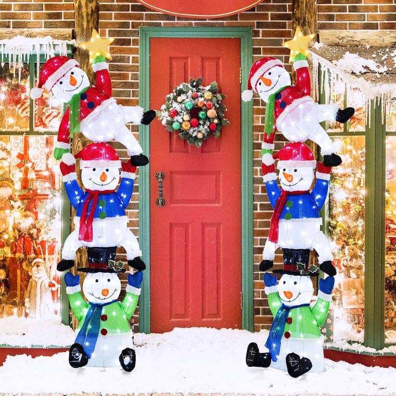 Costway 6 ft 3D Pre-Lit Christmas Stacked Snowman with 155 LED Lights - as pic shows - See Details