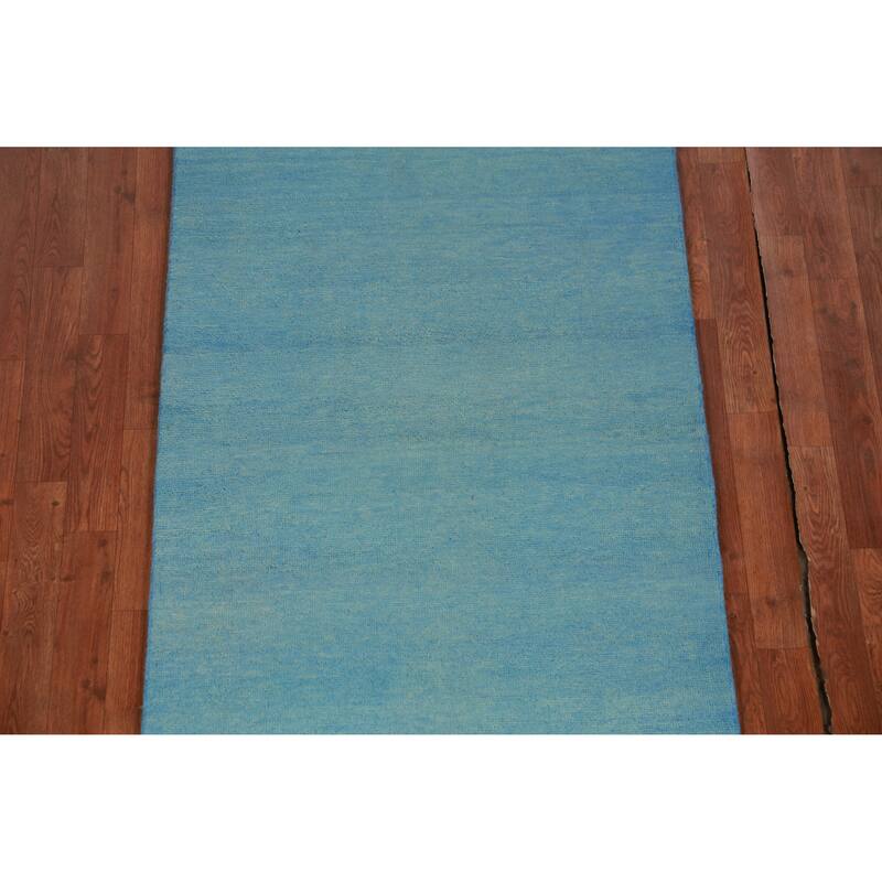 Hand Knotted Oriental 100% Wool Carpet Modern Solid Navy Blue & Blues Gabbeh Runner Rug - 9' 3'' X 3' 0''