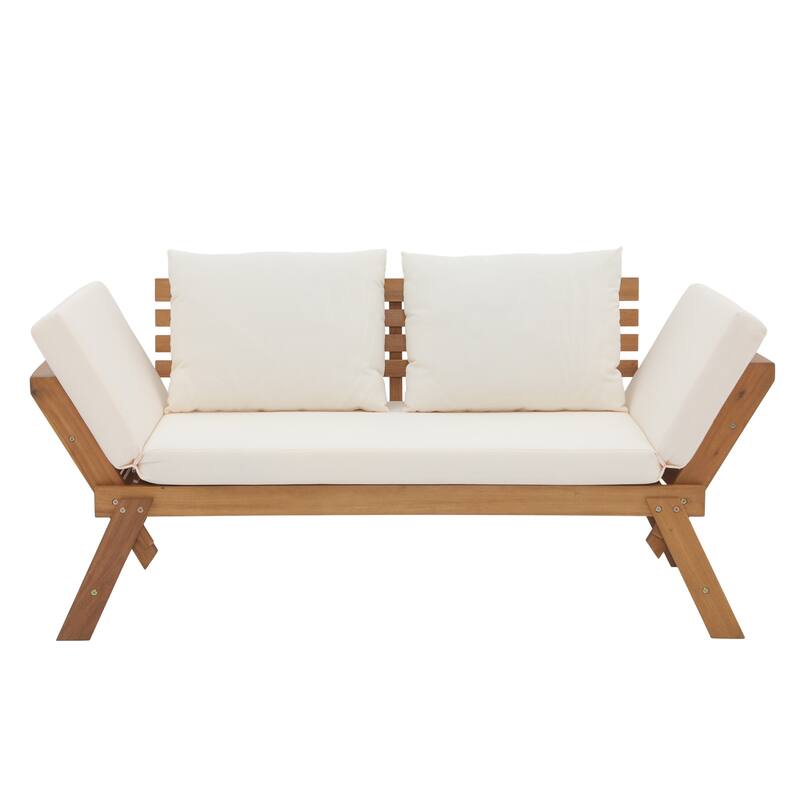 78" Outdoor Acacia Wood Expandable Daybed with Cushions Patio benches and Pool loungers