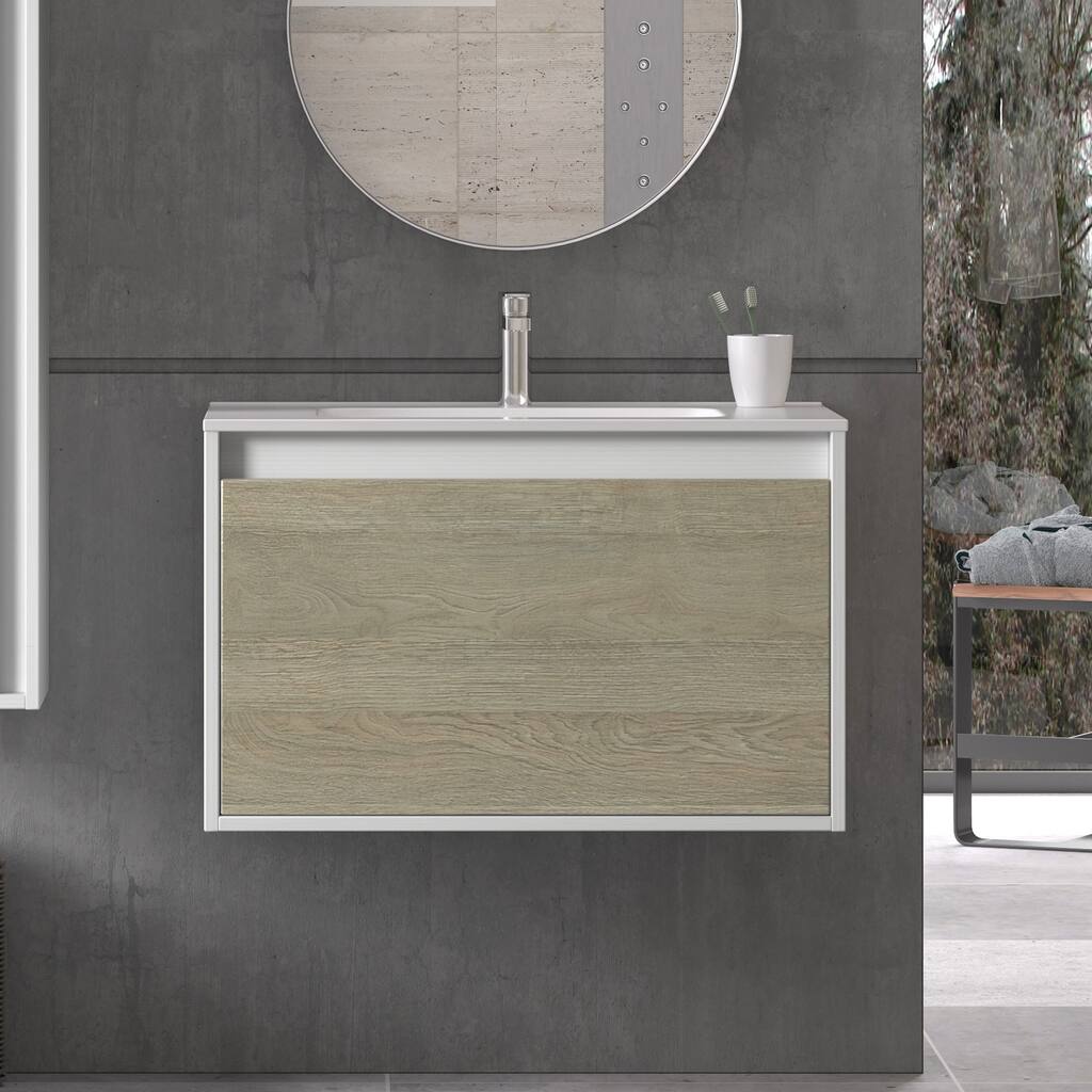 32" Bathroom Vanity Cabinet + Ceramic Sink | Tribeca | W 32 X H 20 X D 18 In Wf447 Toasted Oak - Toasted Oak