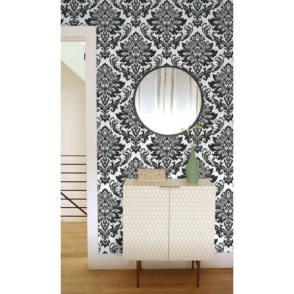 NextWall Black Damask Peel and Stick Removable Wallpaper - 20.5 in. W x 18 ft. L. Opens flyout.