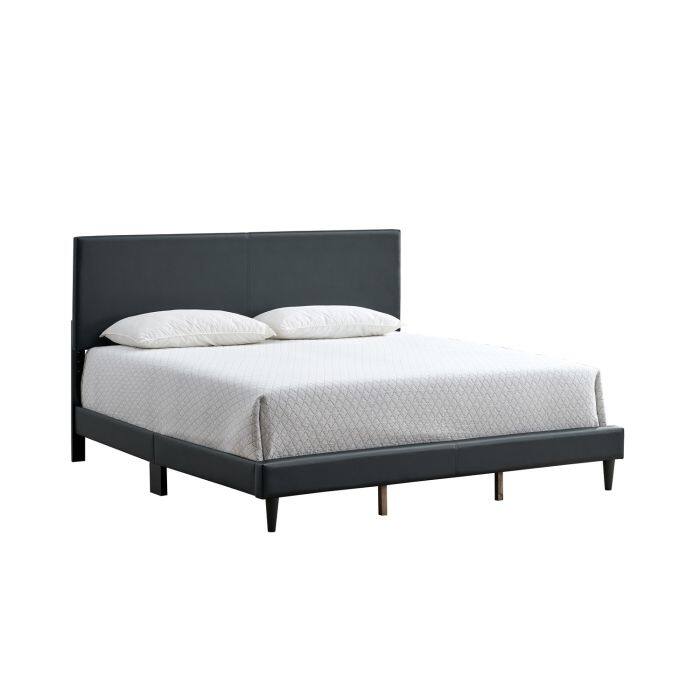 Black Faux Leather King Bed with Adjustable Headboard