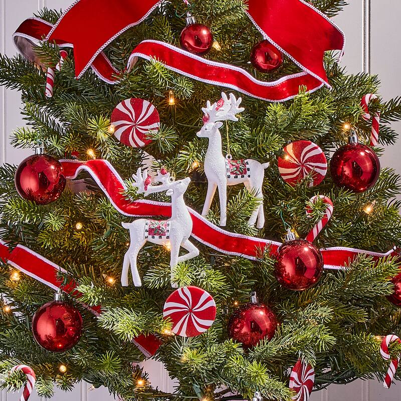 5.5" Resin Deer With Check Ornament Set of 2