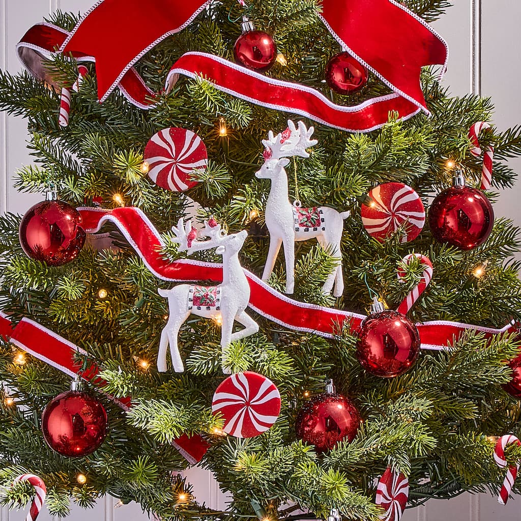 5.5" Resin Deer With Check Ornament Set of 2