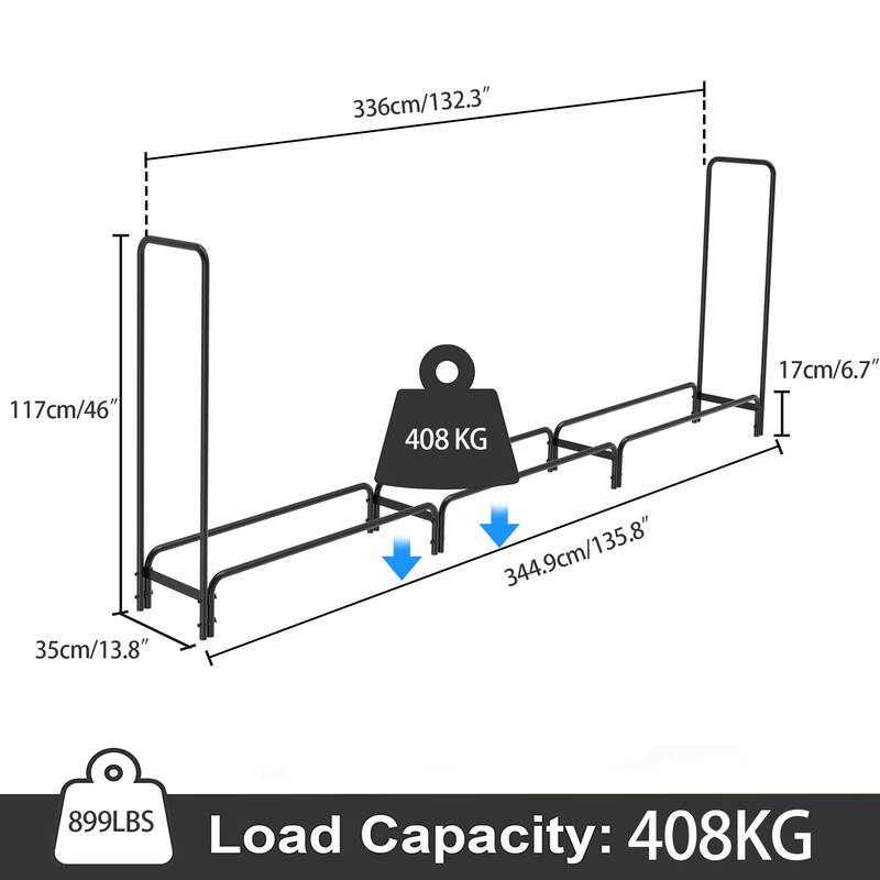 Long Firewood Log Rack Wood Log Store Heavy Duty