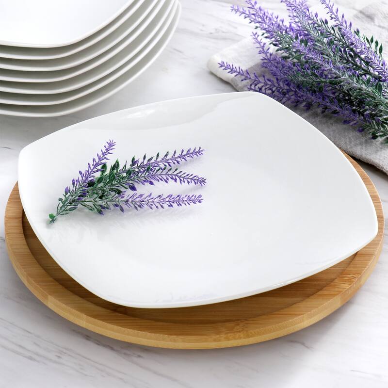 Elama 12 Piece Square Porcelain Large Dinner Plates in White